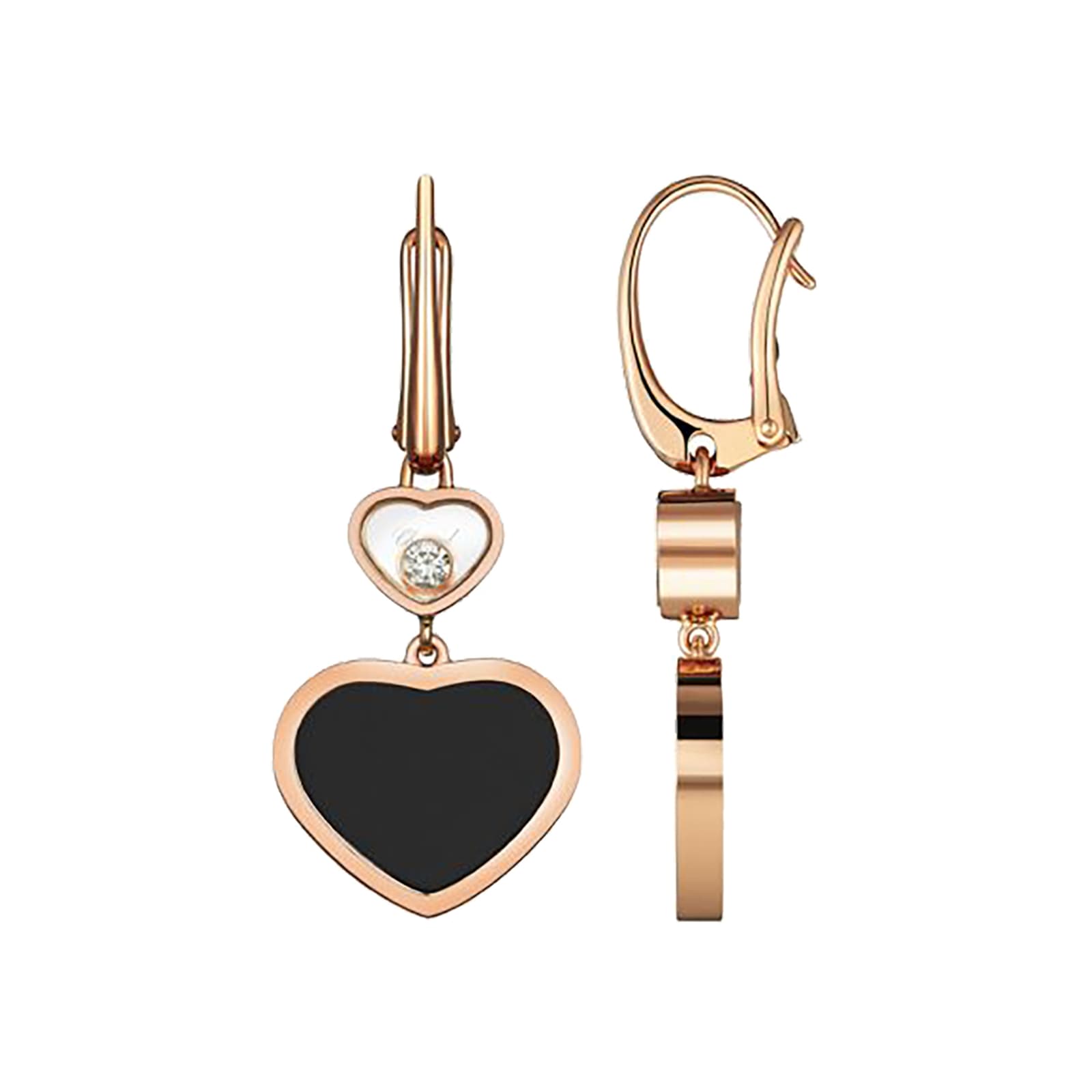 Chopard Happy Hearts 18ct Rose Gold Natural Black Onyx Diamond Earrings