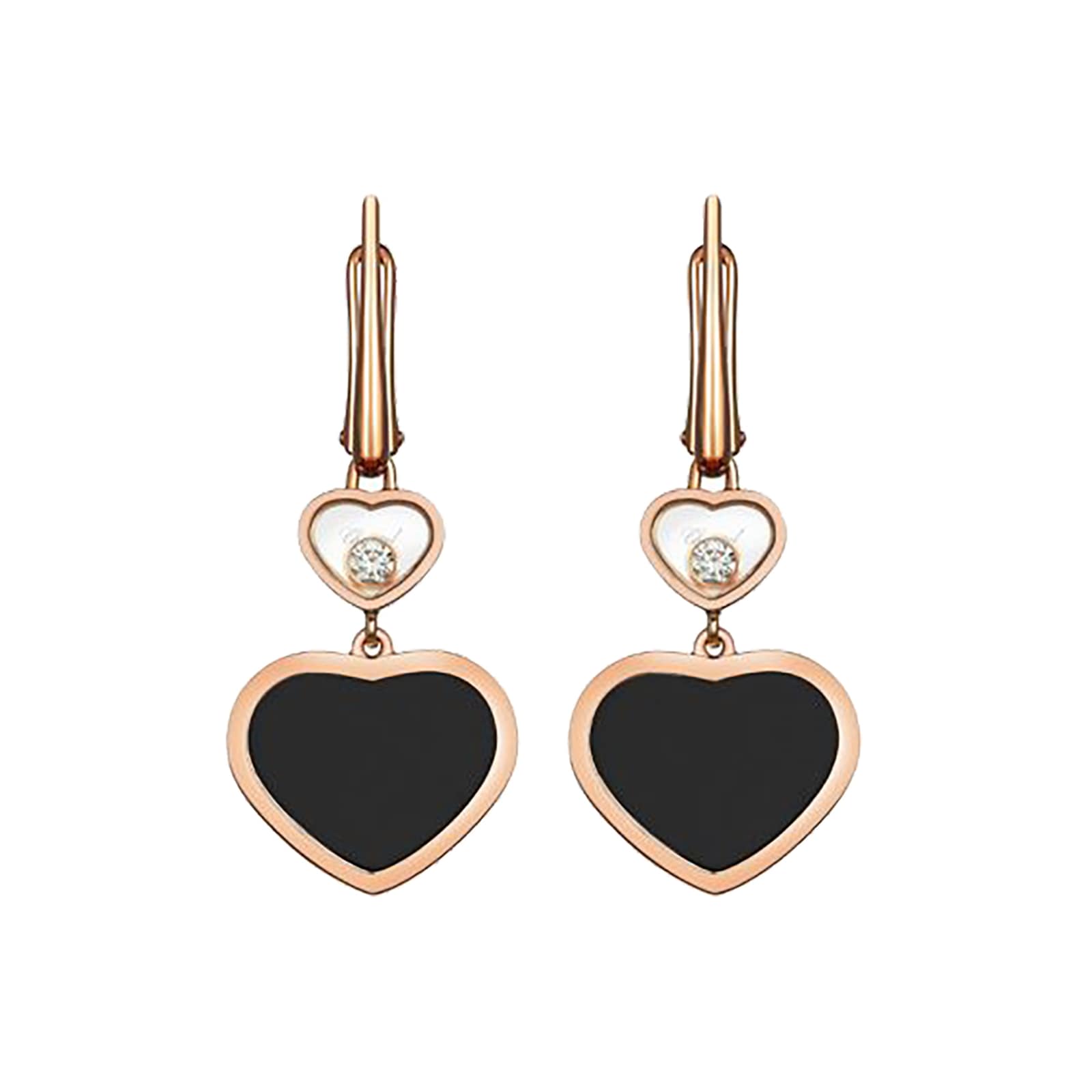 Chopard Happy Hearts 18ct Rose Gold Natural Black Onyx Diamond Earrings Chopard Happy Hearts 18ct Rose Gold Natural Black Onyx Diamond Earrings