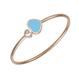 12950749 - Happy Hearts 18ct Rose Gold Turquoise Diamond Bangle