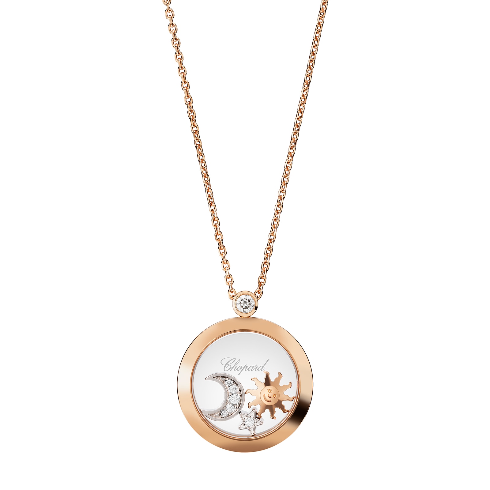 Happy Sun, Moon And Stars Pendant, Ethical Rose Gold, Diamonds