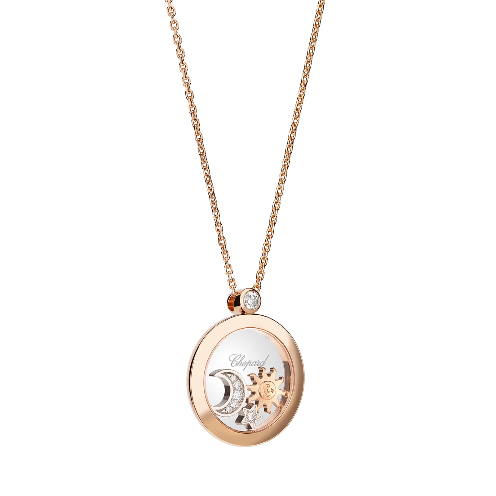 Chopard Happy Sun, Moon And Stars Pendant, Ethical Rose Gold, Diamonds