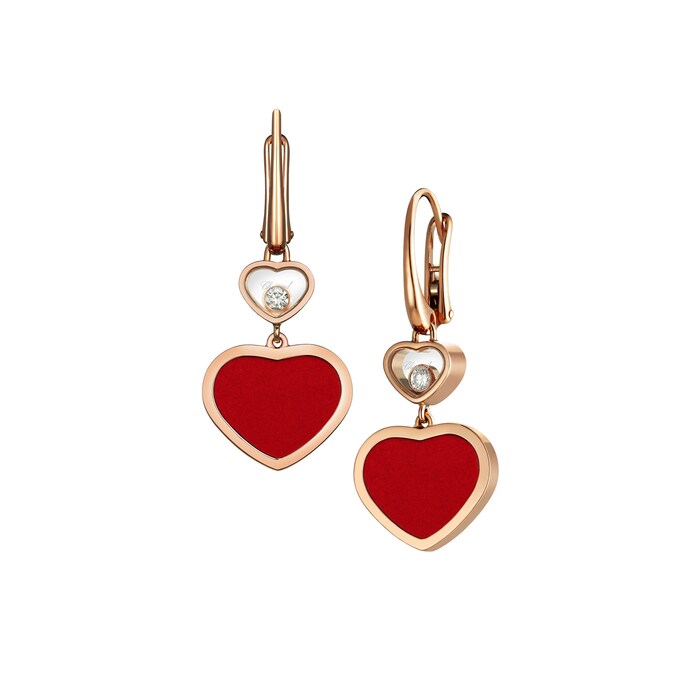 Chopard Happy Hearts Earrings, Ethical Rose Gold, Diamonds, Red Stone