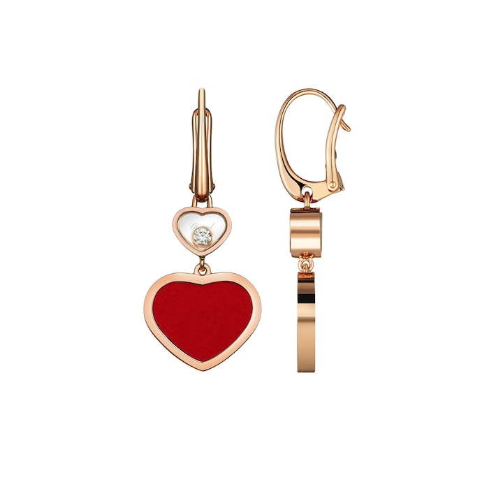 Chopard Happy Hearts Earrings, Ethical Rose Gold, Diamonds, Red Stone