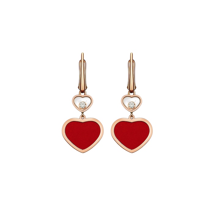 Chopard Happy Hearts Earrings, Ethical Rose Gold, Diamonds, Red Stone