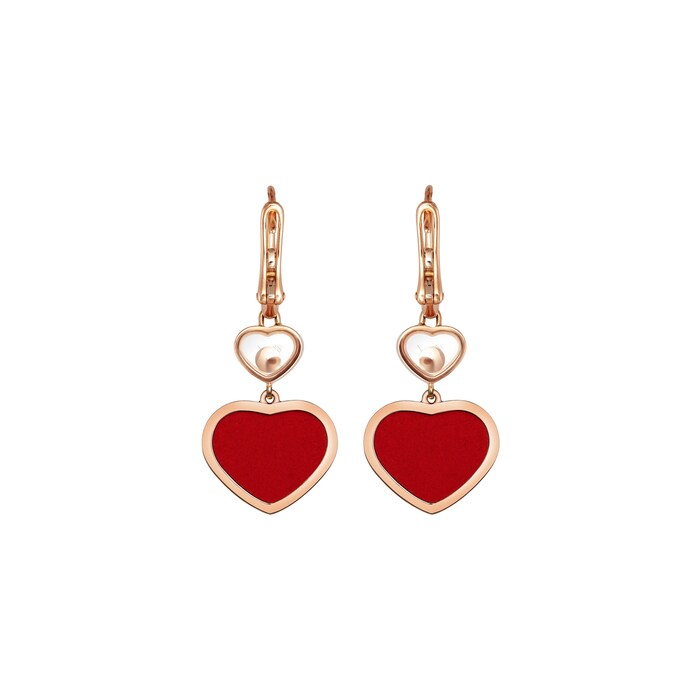 Chopard Happy Hearts Earrings, Ethical Rose Gold, Diamonds, Red Stone