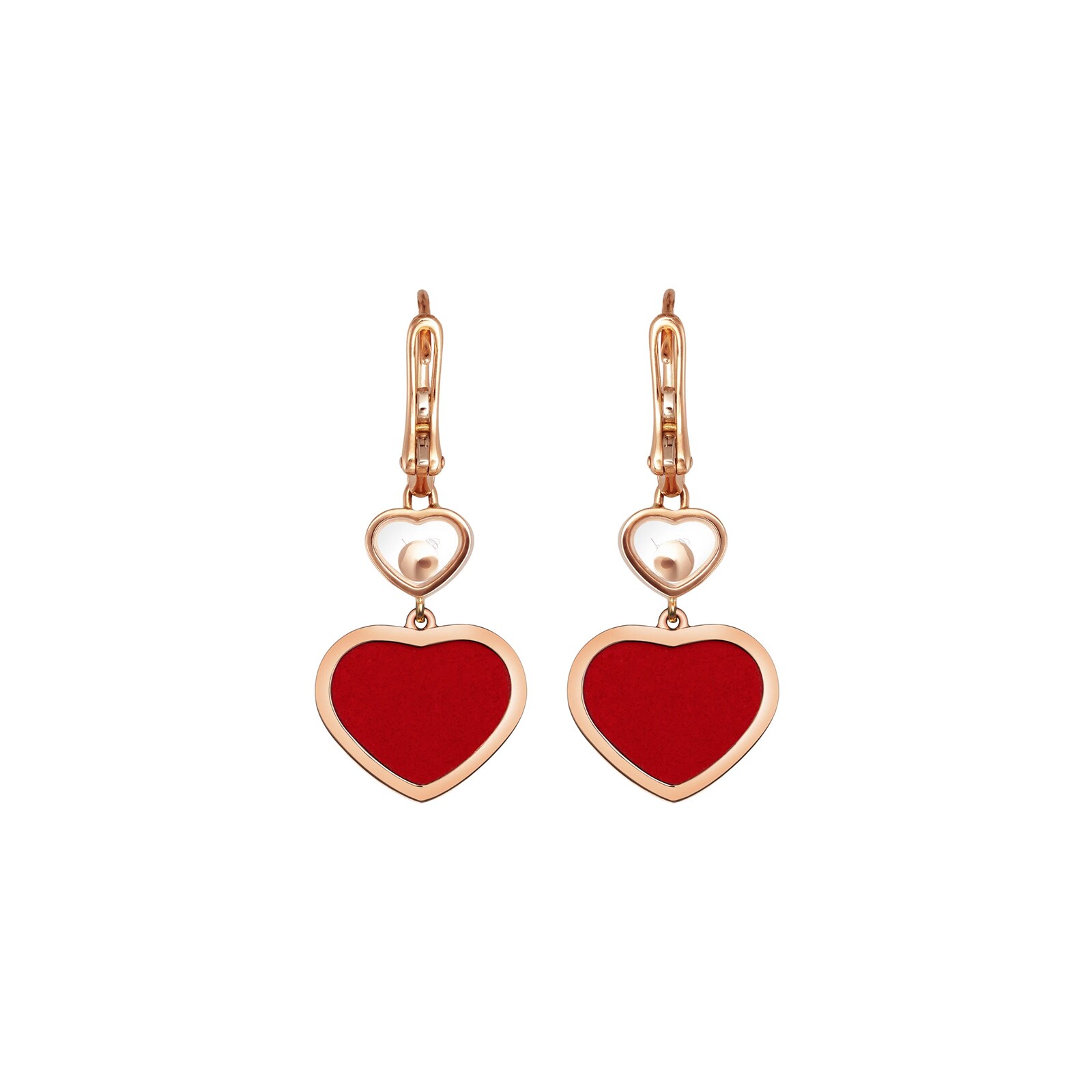 Chopard Happy Hearts Earrings, Ethical Rose Gold, Diamonds, Red Stone