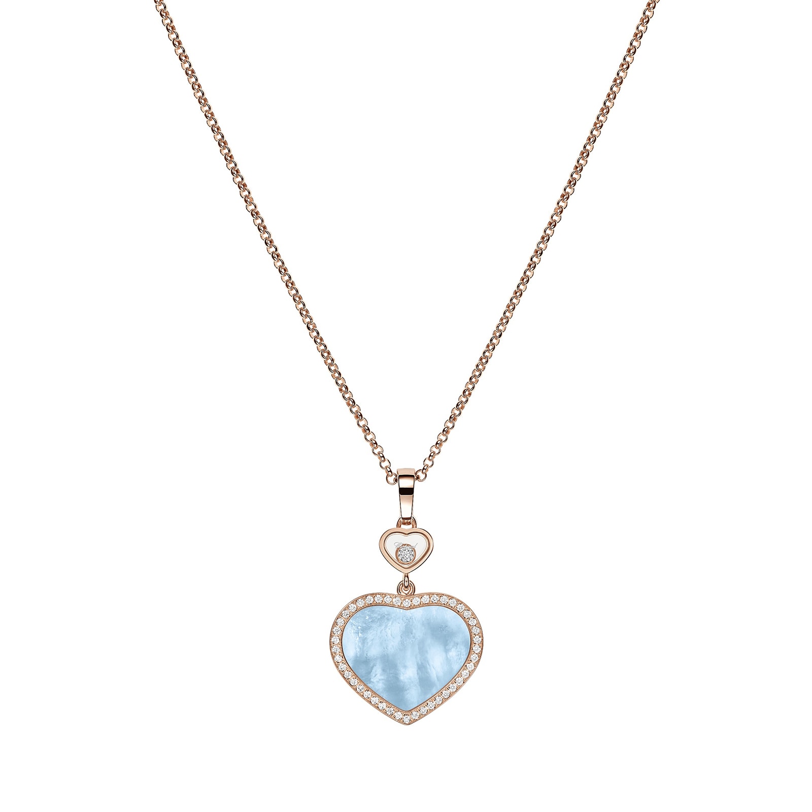 Chopard Happy Hearts Pendant, Ethical Rose Gold, Diamonds, Turquoise Mother Of Pearl