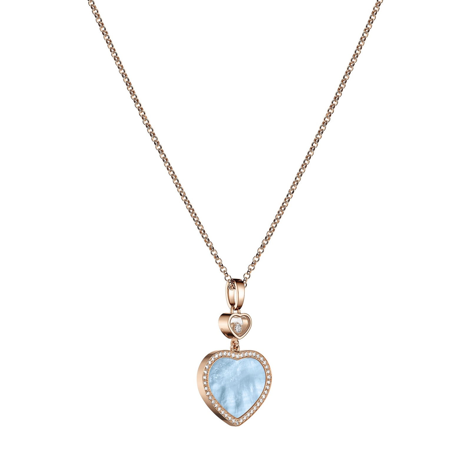 Chopard Happy Hearts Pendant, Ethical Rose Gold, Diamonds, Turquoise Mother Of Pearl