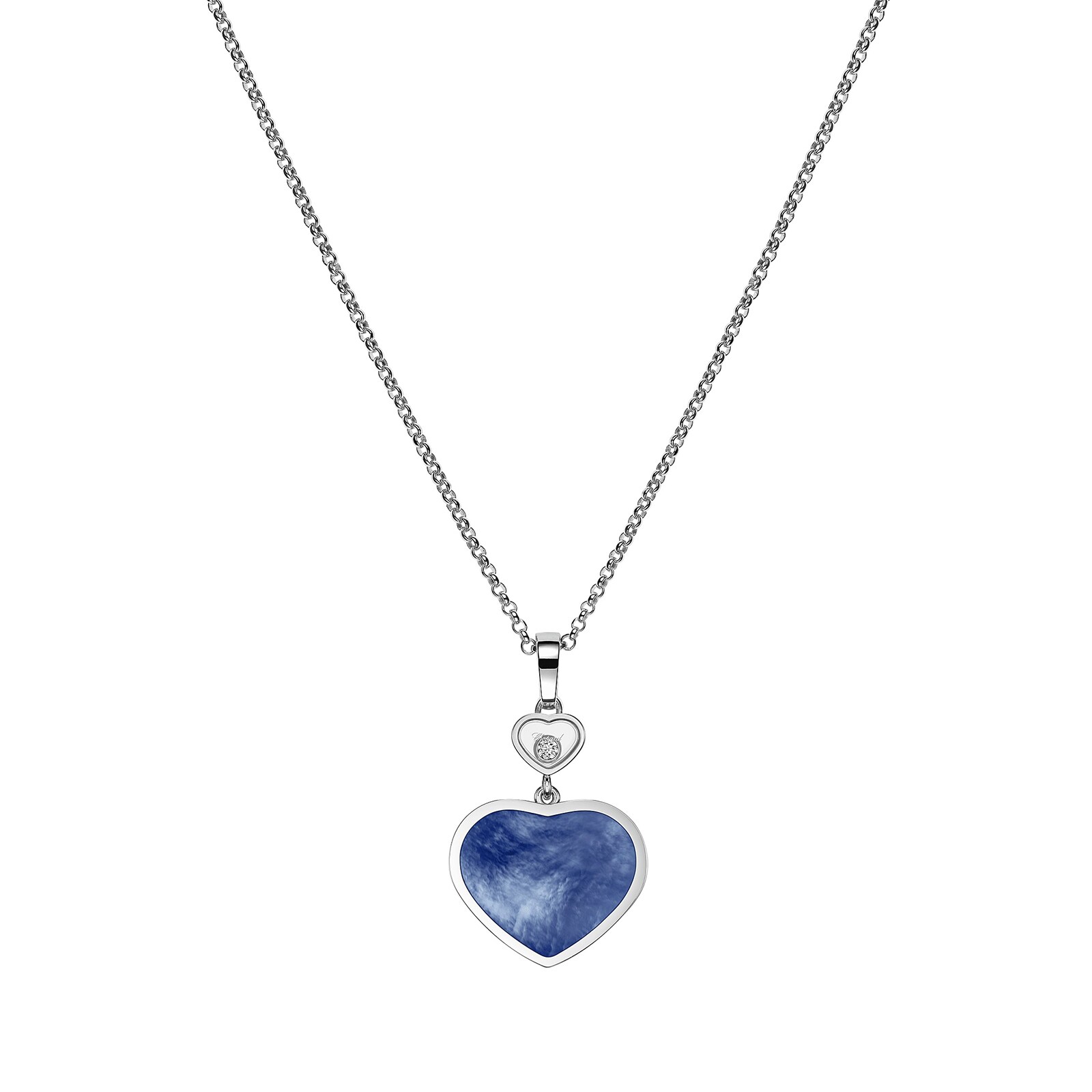 Happy Hearts Pendant, Ethical White Gold, Diamonds, Blue Mother Of Pearl