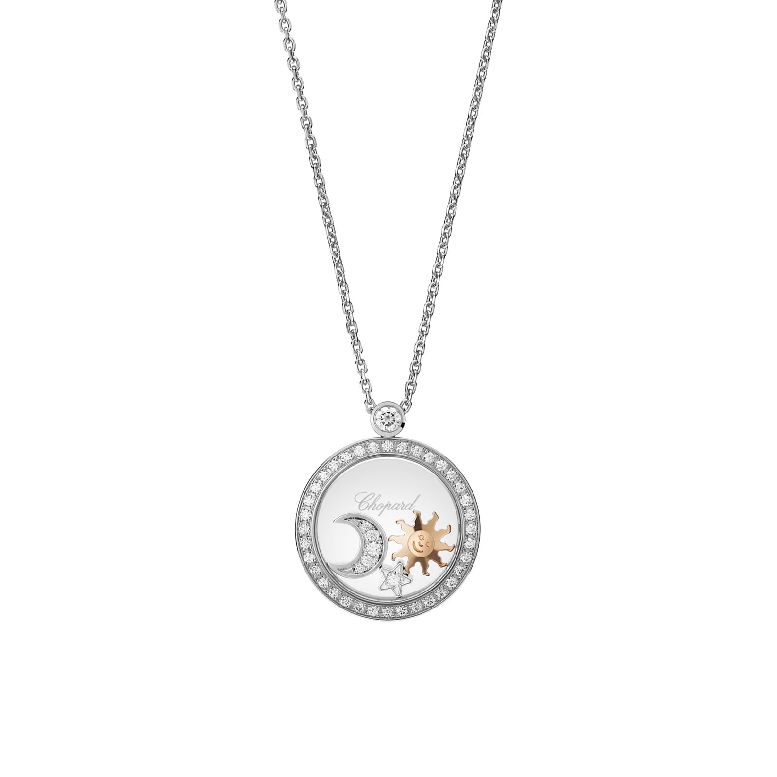 Chopard Happy Sun, Moon and Stars Pendant In Ethical 18ct White Gold With Diamonds