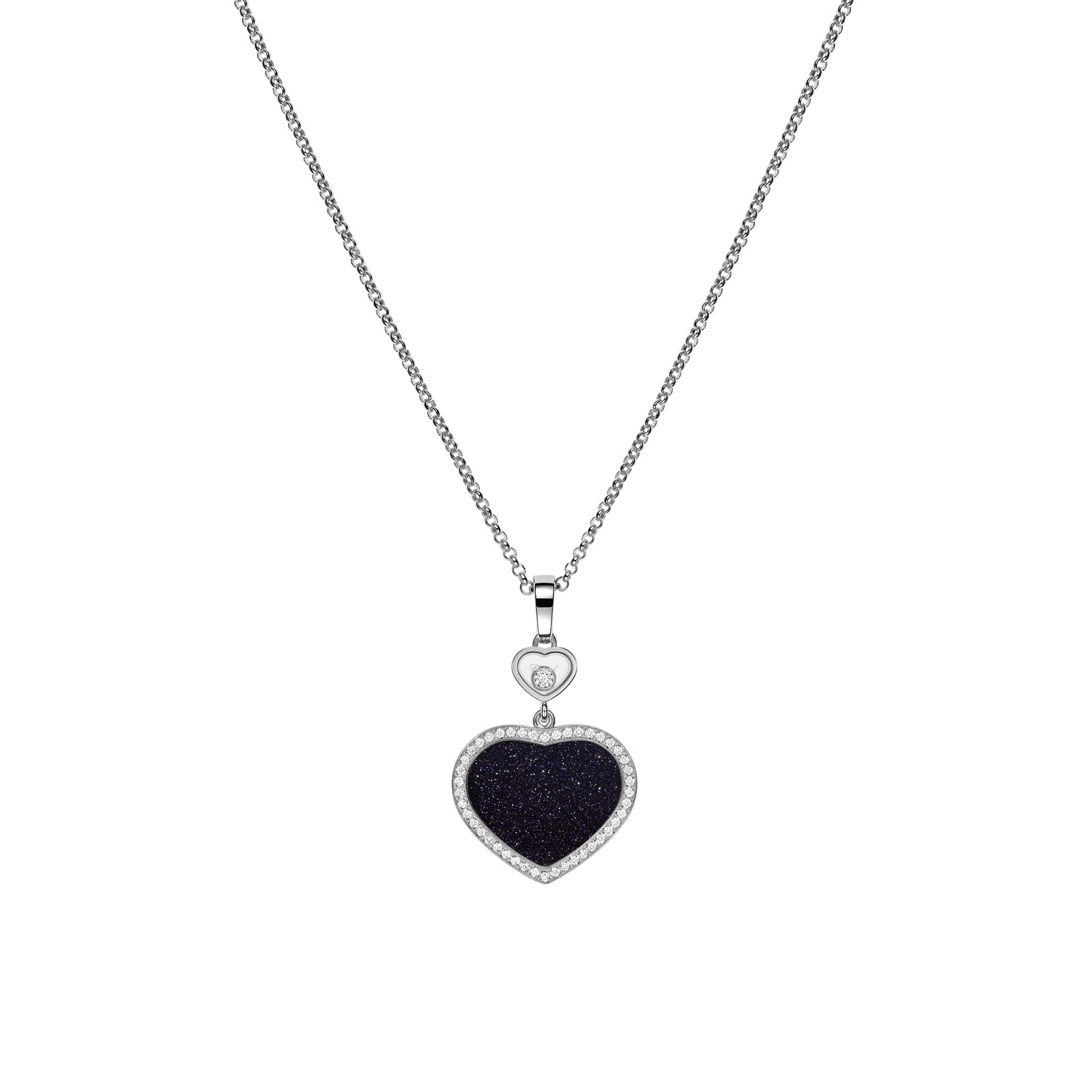 Chopard Happy Hearts Pendant In Ethical 18ct White Gold With Blue Aventurine and Diamonds