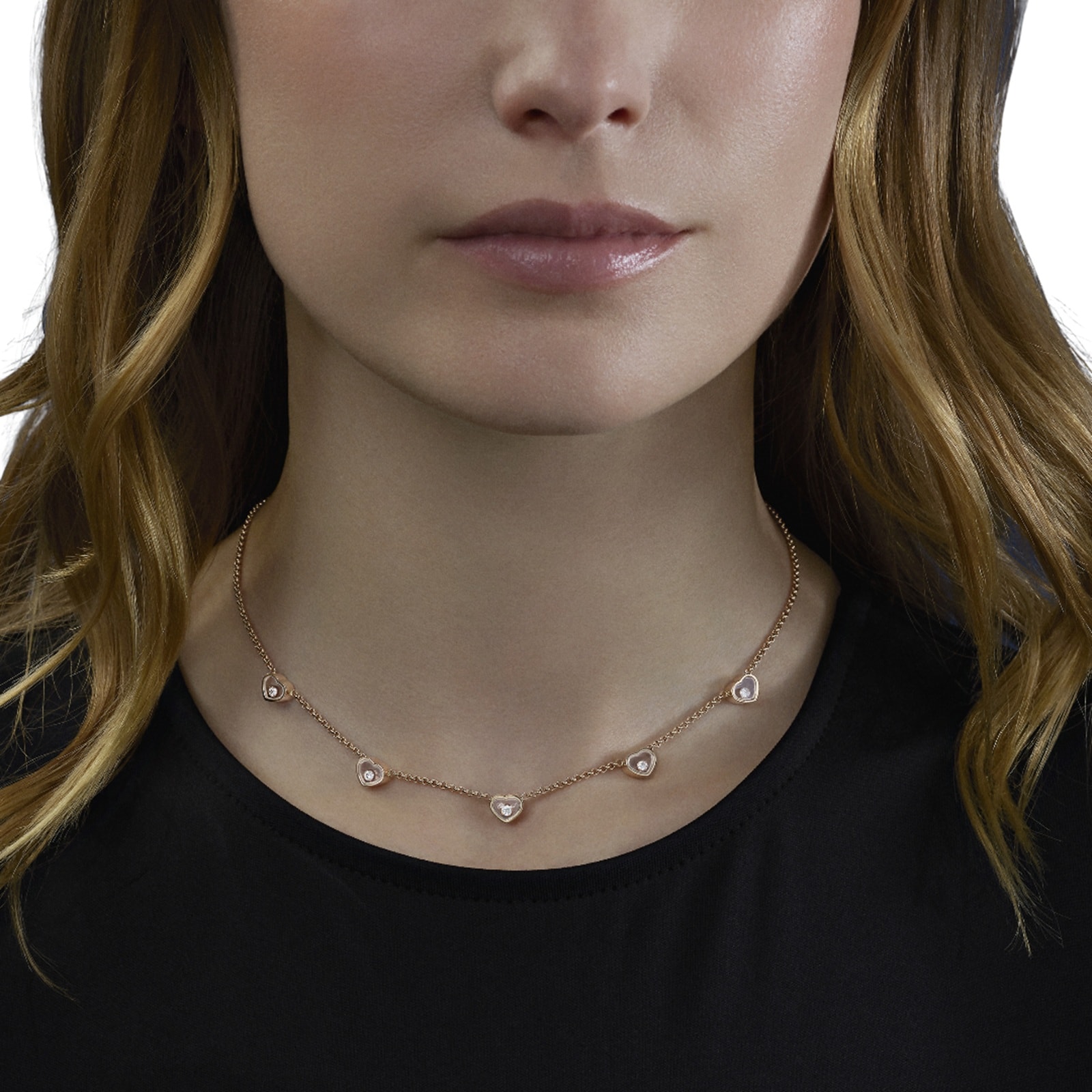 Chopard My Happy Hearts Necklace In Ethical 18ct Rose Gold With Diamonds