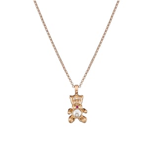 Chopard Happy Diamond Teddy Bear Pendant In Ethical 18ct Rose Gold With Diamonds and Ruby