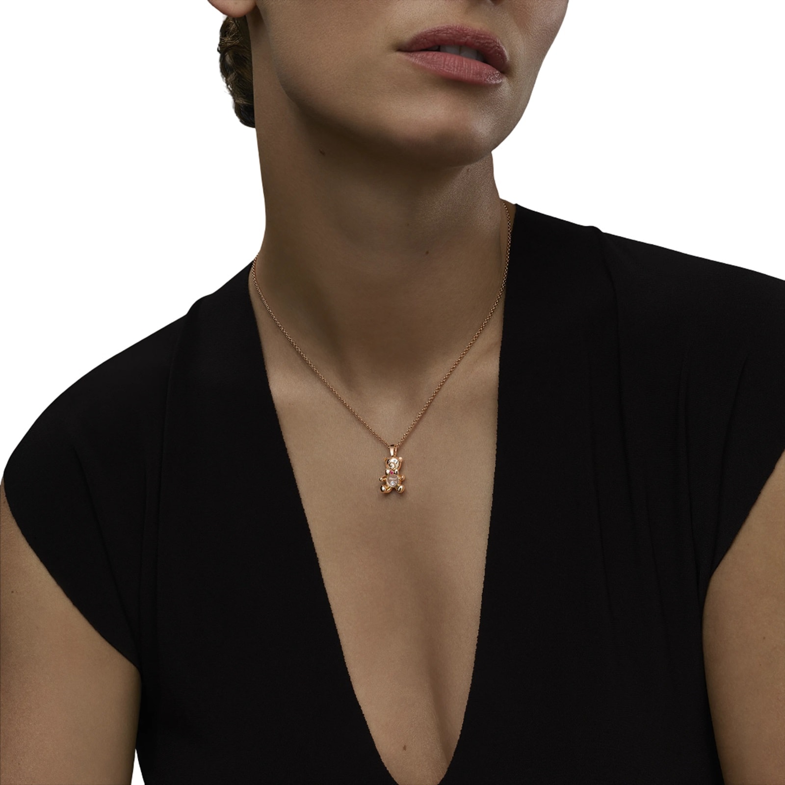 Chopard Happy Diamond Teddy Bear Pendant In Ethical 18ct Rose Gold With Diamonds and Ruby