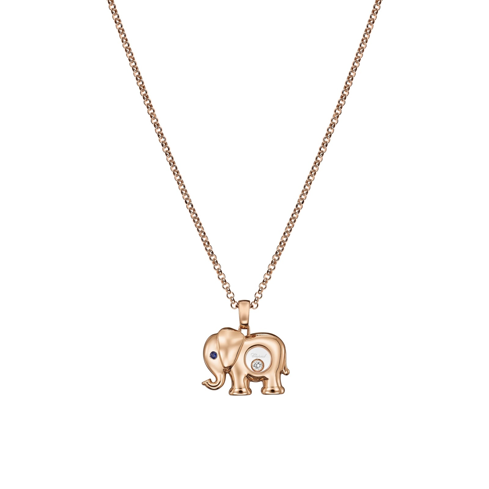 Chopard Happy Diamonds Elephant Pendant In Ethical 18ct Rose Gold With Diamonds and Sapphire