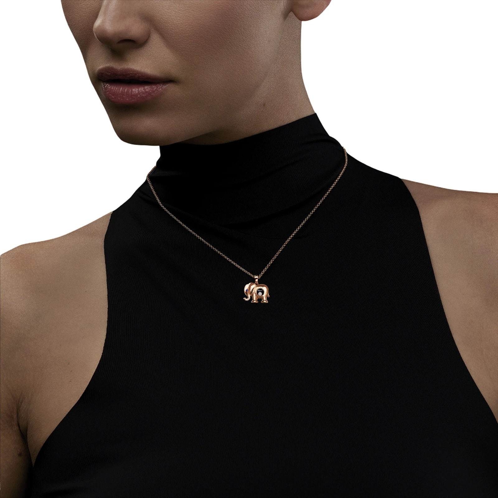Chopard Happy Diamonds Elephant Pendant In Ethical 18ct Rose Gold With Diamonds and Sapphire