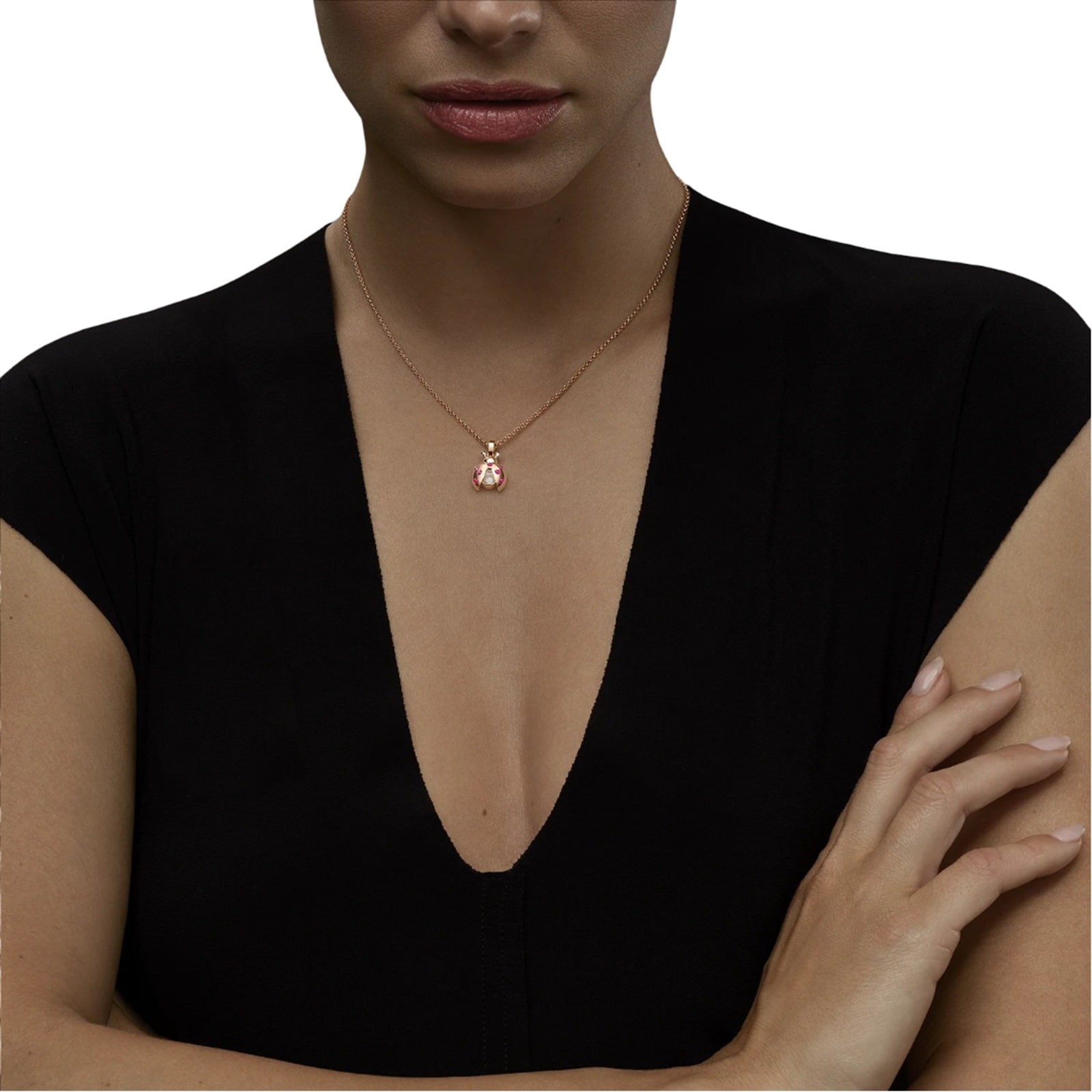 Chopard Happy Diamonds Ladybird Pendant In Ethical 18ct Rose Gold With Diamond and Rubies Chopard Happy Diamonds Ladybird Pendant In Ethical 18ct Rose Gold With Diamond and Rubies