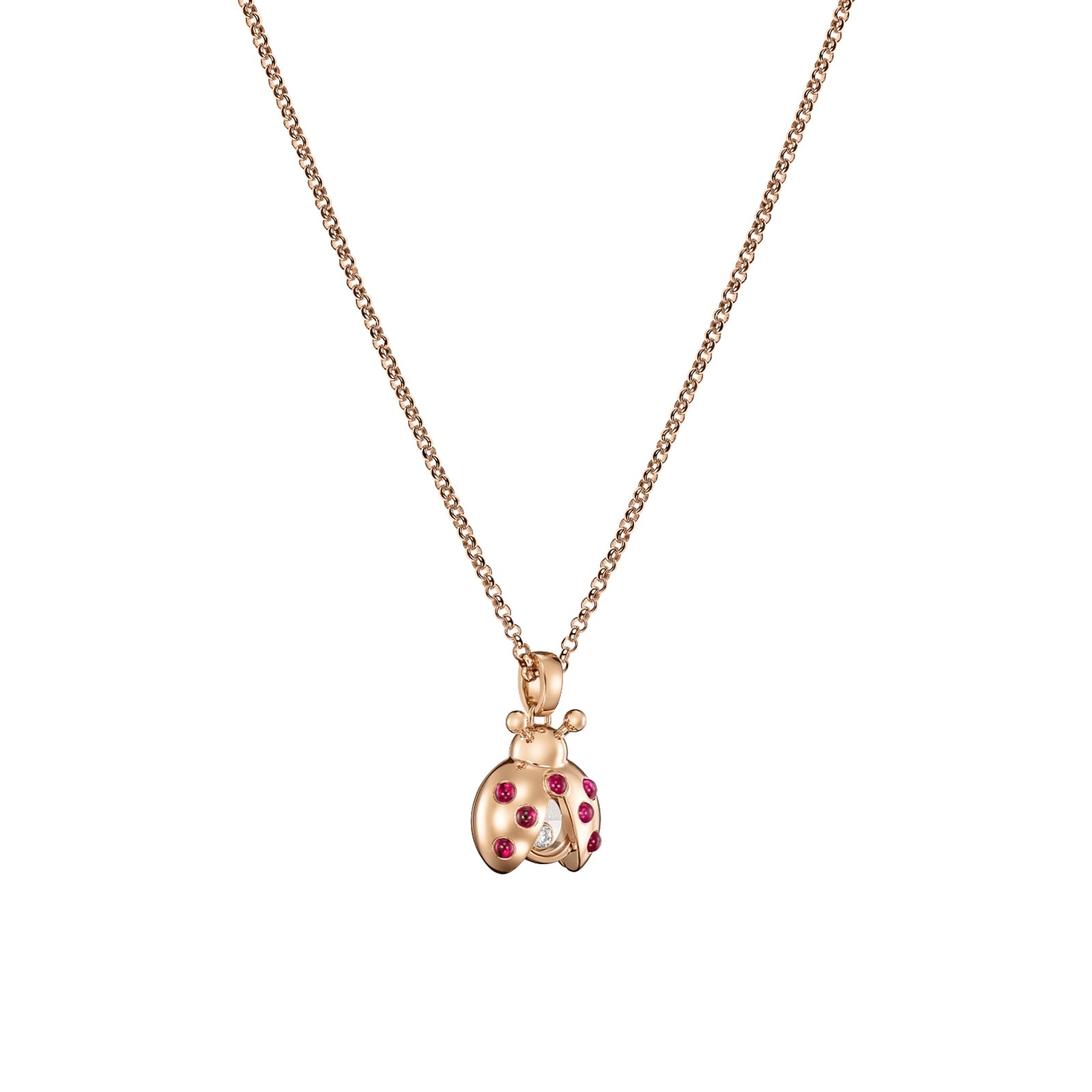 Chopard Happy Diamonds Ladybird Pendant In Ethical 18ct Rose Gold With Diamond and Rubies Chopard Happy Diamonds Ladybird Pendant In Ethical 18ct Rose Gold With Diamond and Rubies