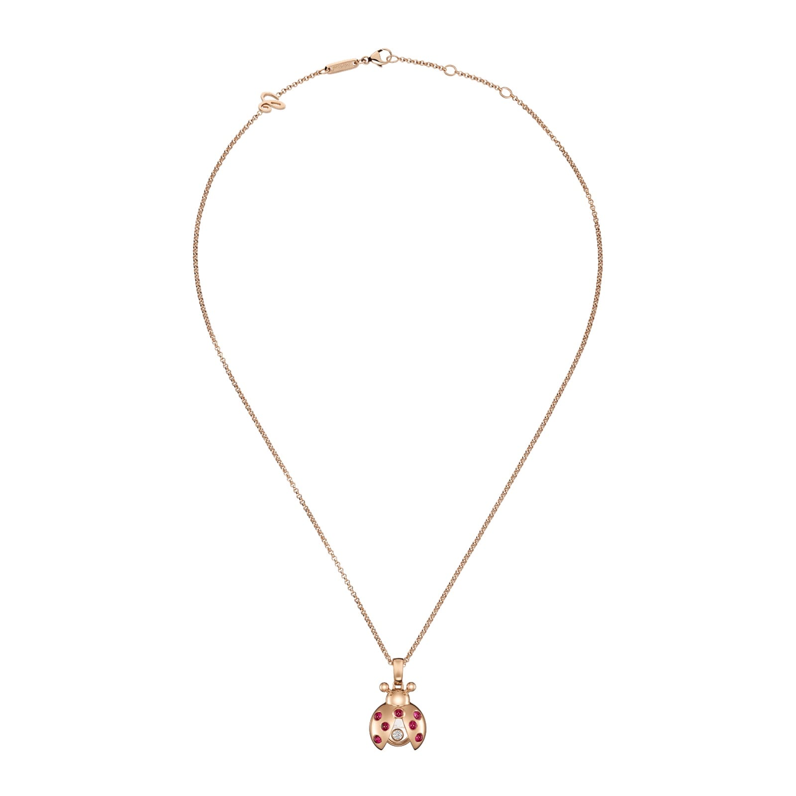 Chopard Happy Diamonds Ladybird Pendant In Ethical 18ct Rose Gold With Diamond and Rubies Chopard Happy Diamonds Ladybird Pendant In Ethical 18ct Rose Gold With Diamond and Rubies