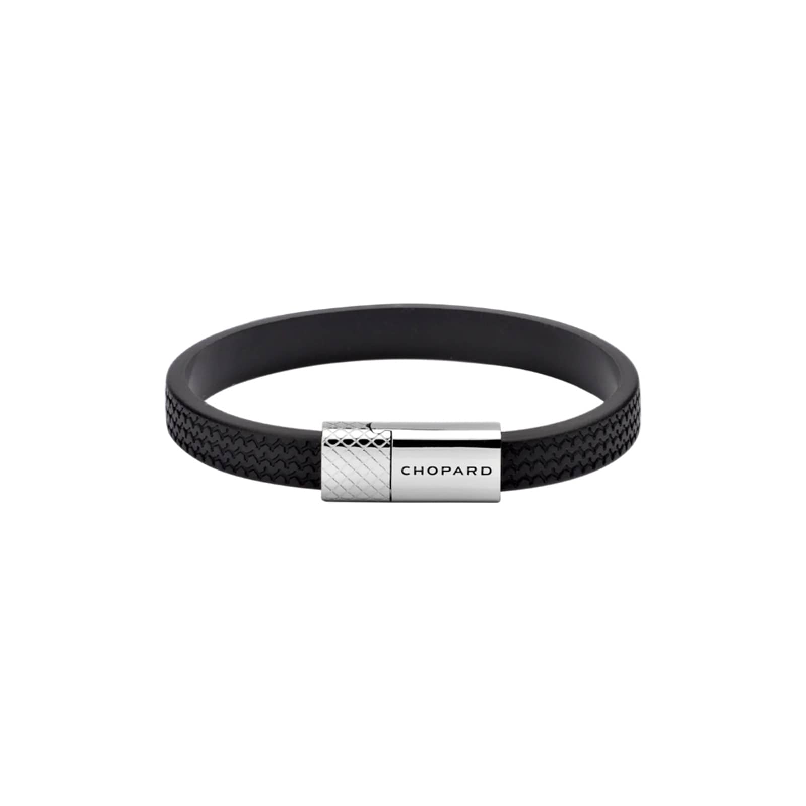 Chopard Classic Racing Bracelet In Black Rubber And Silver Toned Metal Chopard Classic Racing Bracelet In Black Rubber And Silver Toned Metal