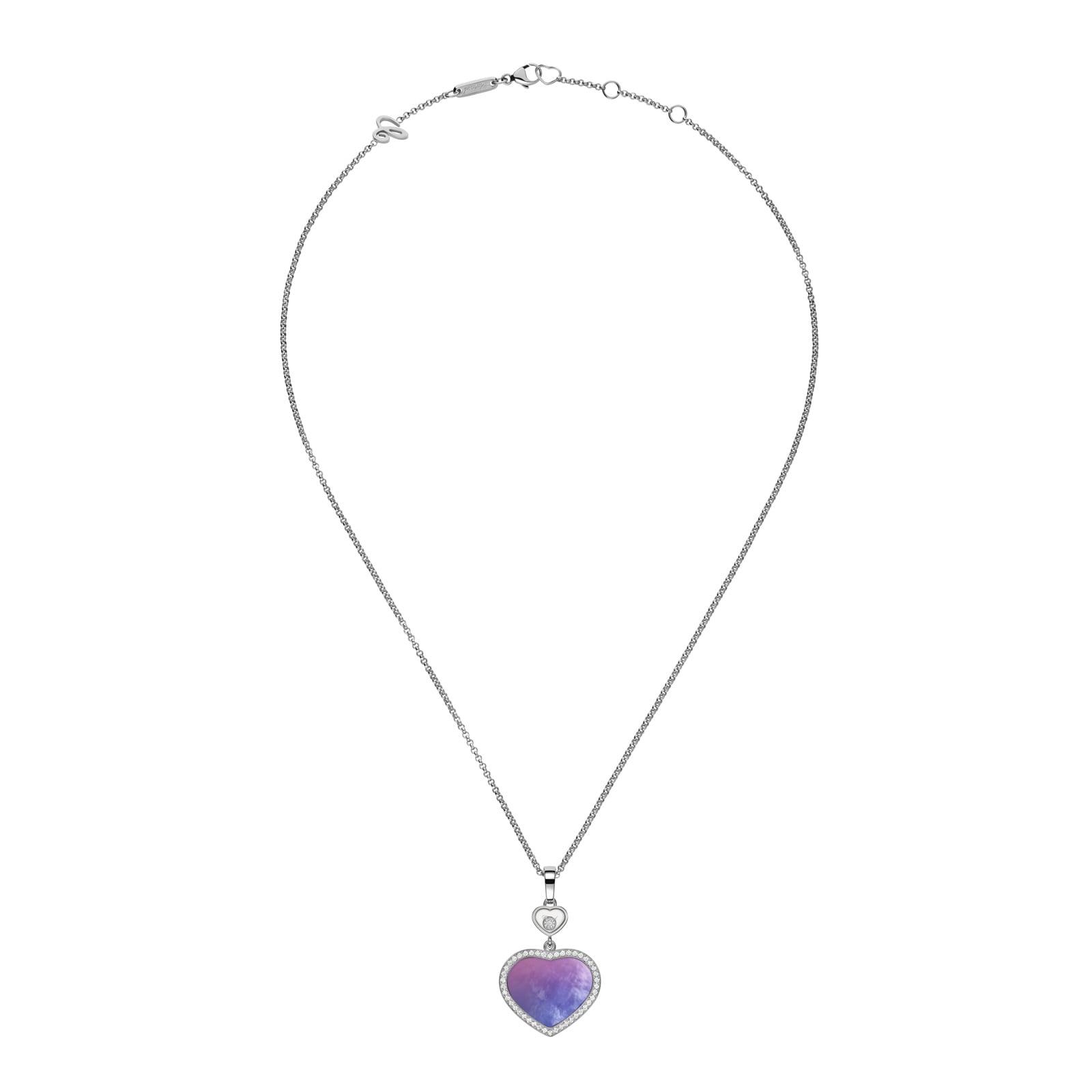 Chopard Happy Hearts Necklace In Ethical 18ct White Gold With Diamonds & Pearl Chopard Happy Hearts Necklace In Ethical 18ct White Gold With Diamonds & Pearl