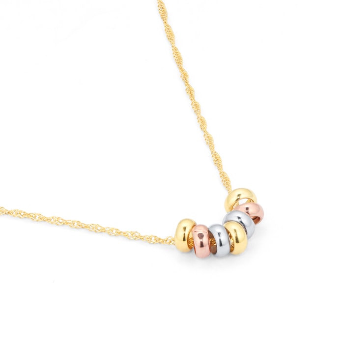Goldsmiths 9ct Three Colour Gold Mini Lucky Rings Necklace