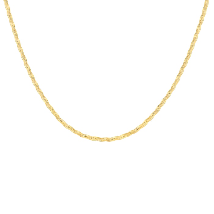Goldsmiths 9ct Yellow Gold Fine Plait 17 Inch Herringbone Necklace