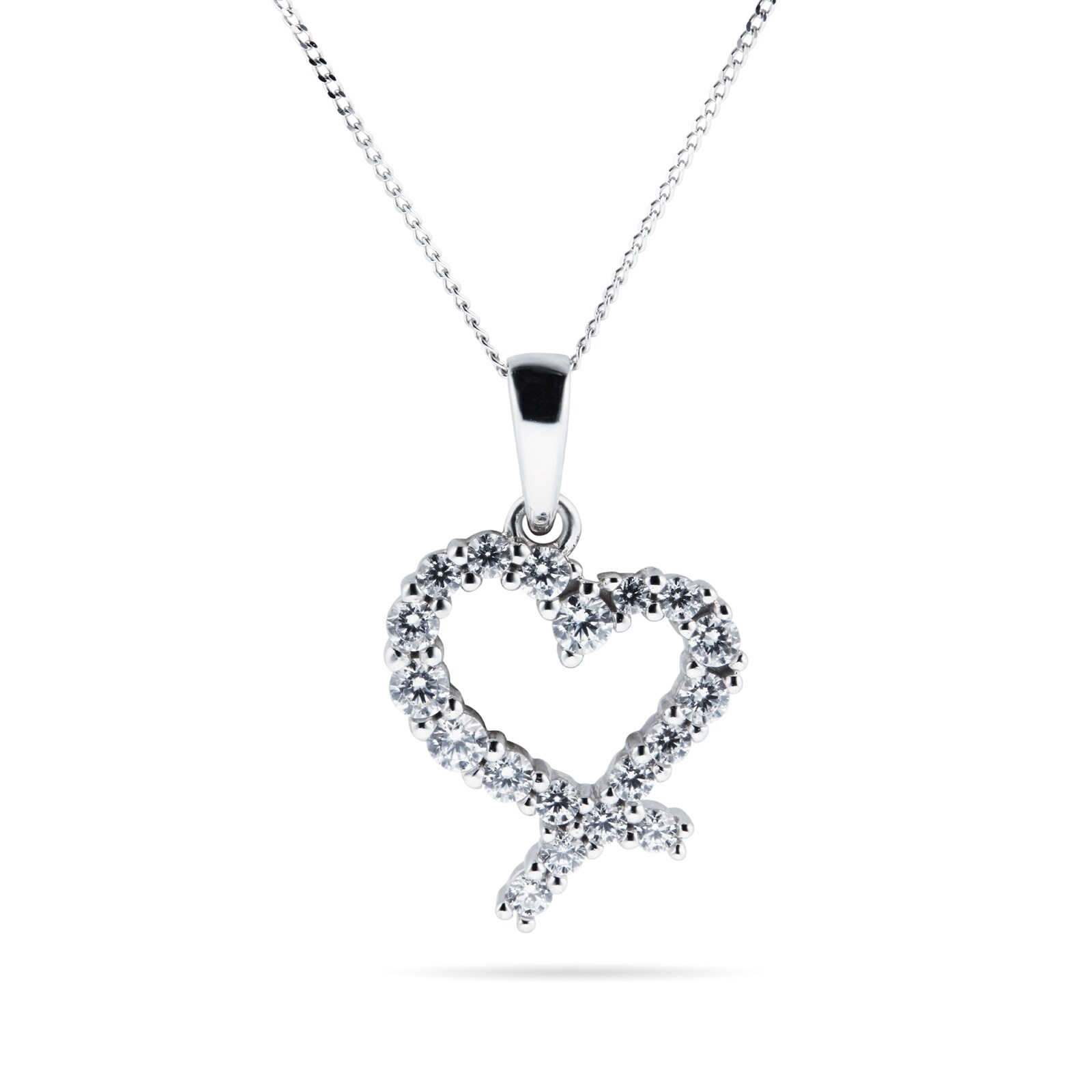 Goldsmiths 9ct White Gold Cubic Zirconia Open Heart Pendant
