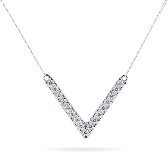 Goldsmiths 9ct White Gold Cubic Zirconia V Pendant