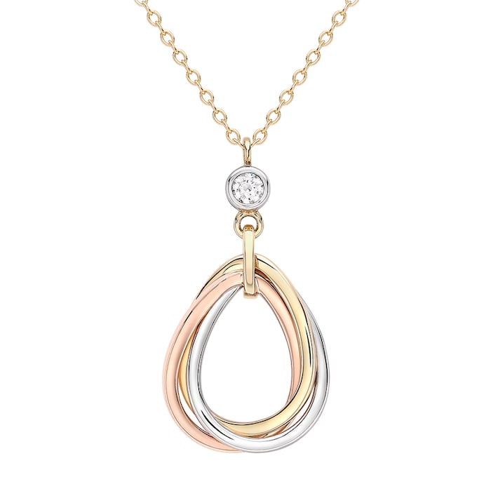 Goldsmiths 9ct Tricolour Gold Cubic Zirconia Teardrop Necklace