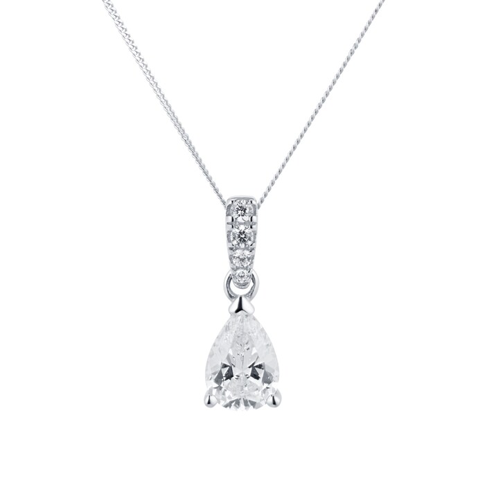 Goldsmiths 9ct White Gold Pear Cut Cubic Zirconia Pendant