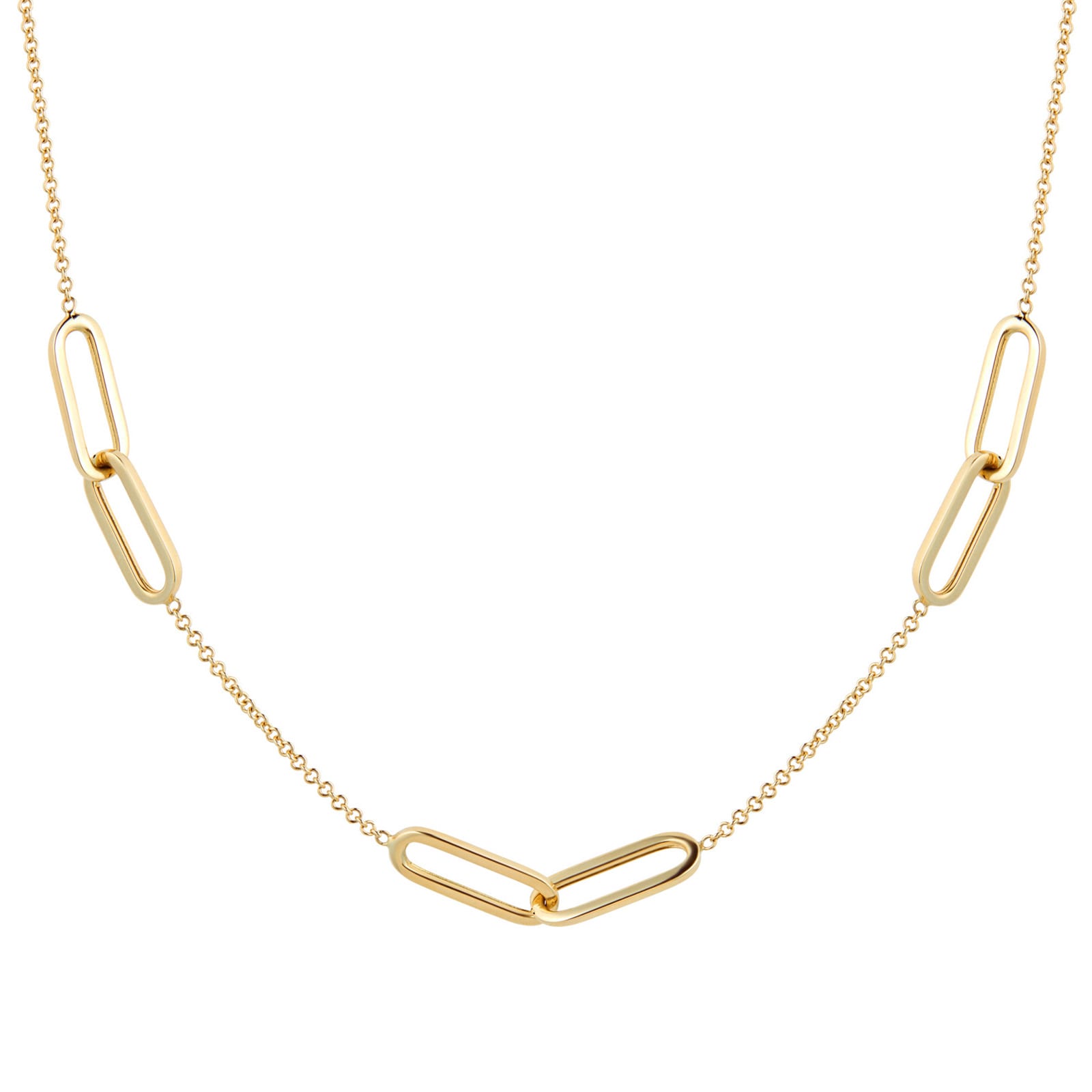 9ct Yellow Gold Rectangular Link Station Necklace