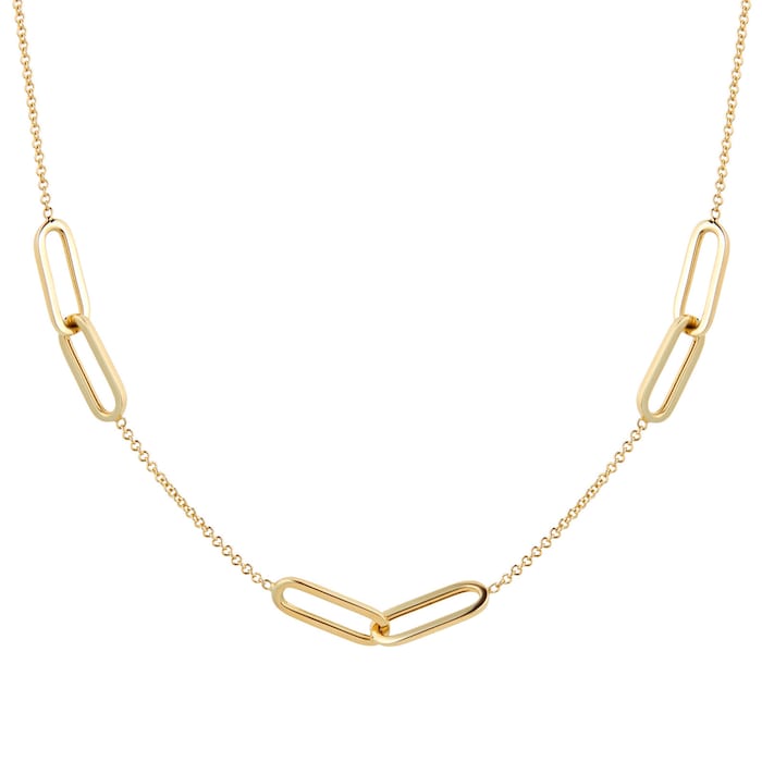 Goldsmiths 9ct Yellow Gold Rectangular Link Station Necklace
