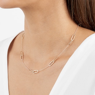 Goldsmiths 9ct Yellow Gold Rectangular Link Station Necklace