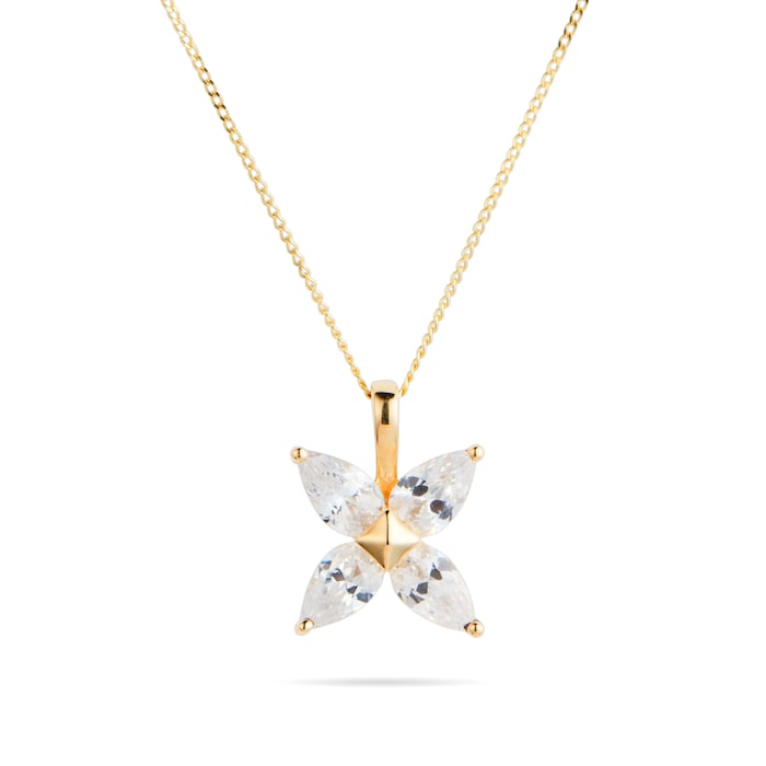 Goldsmiths 9ct Yellow Gold Marquise Cubic Zirconia Floral Pendant