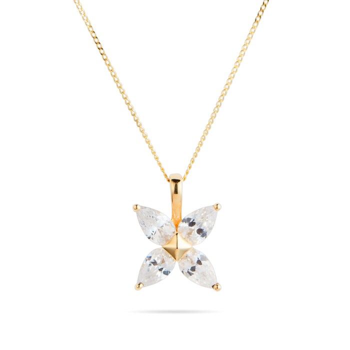 Goldsmiths 9ct Yellow Gold Marquise Cubic Zirconia Floral Pendant