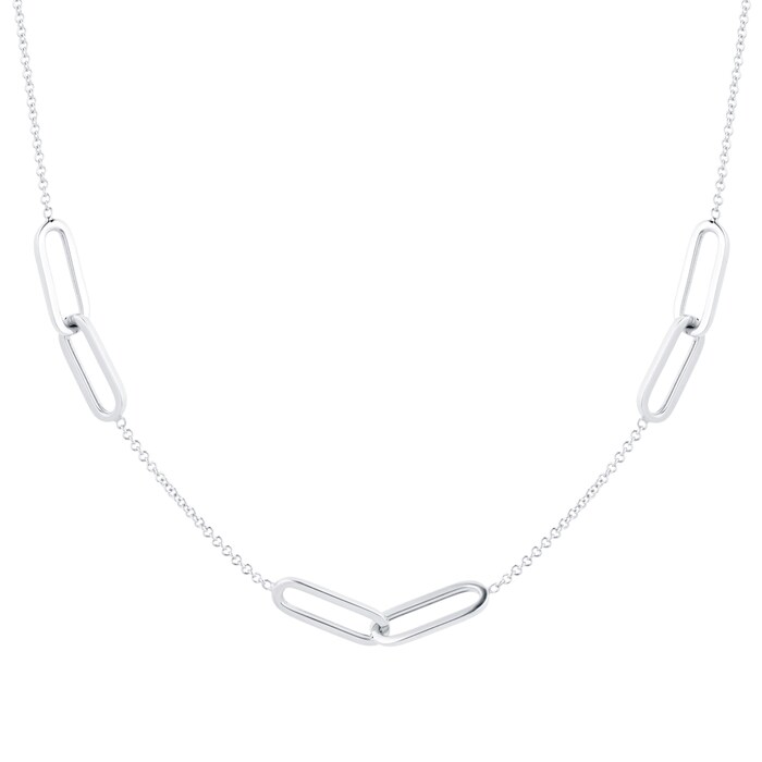 Goldsmiths 9ct White Gold Rectangular Link Station Necklace