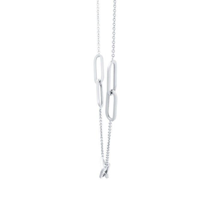 Goldsmiths 9ct White Gold Rectangular Link Station Necklace