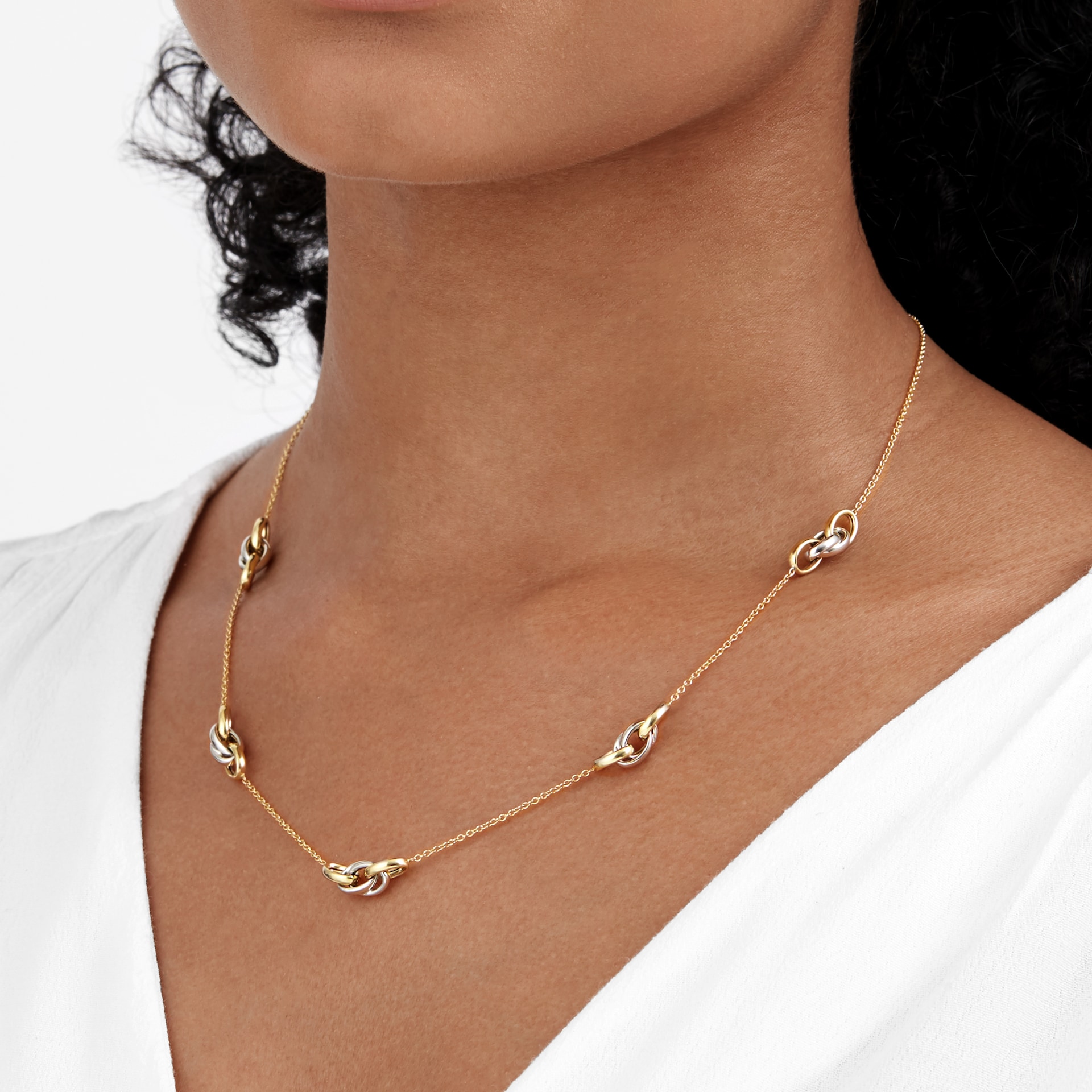 Goldsmiths 9ct Yellow & White Gold Linked Rings Necklace