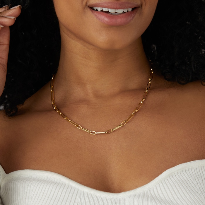 Goldsmiths 9ct Yellow Gold Mixed Paperlink Chain Necklace 18 Inch
