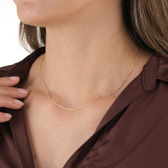 Goldsmiths 9ct Yellow Gold 1mm Diamond Cut Ball Tracer Necklace