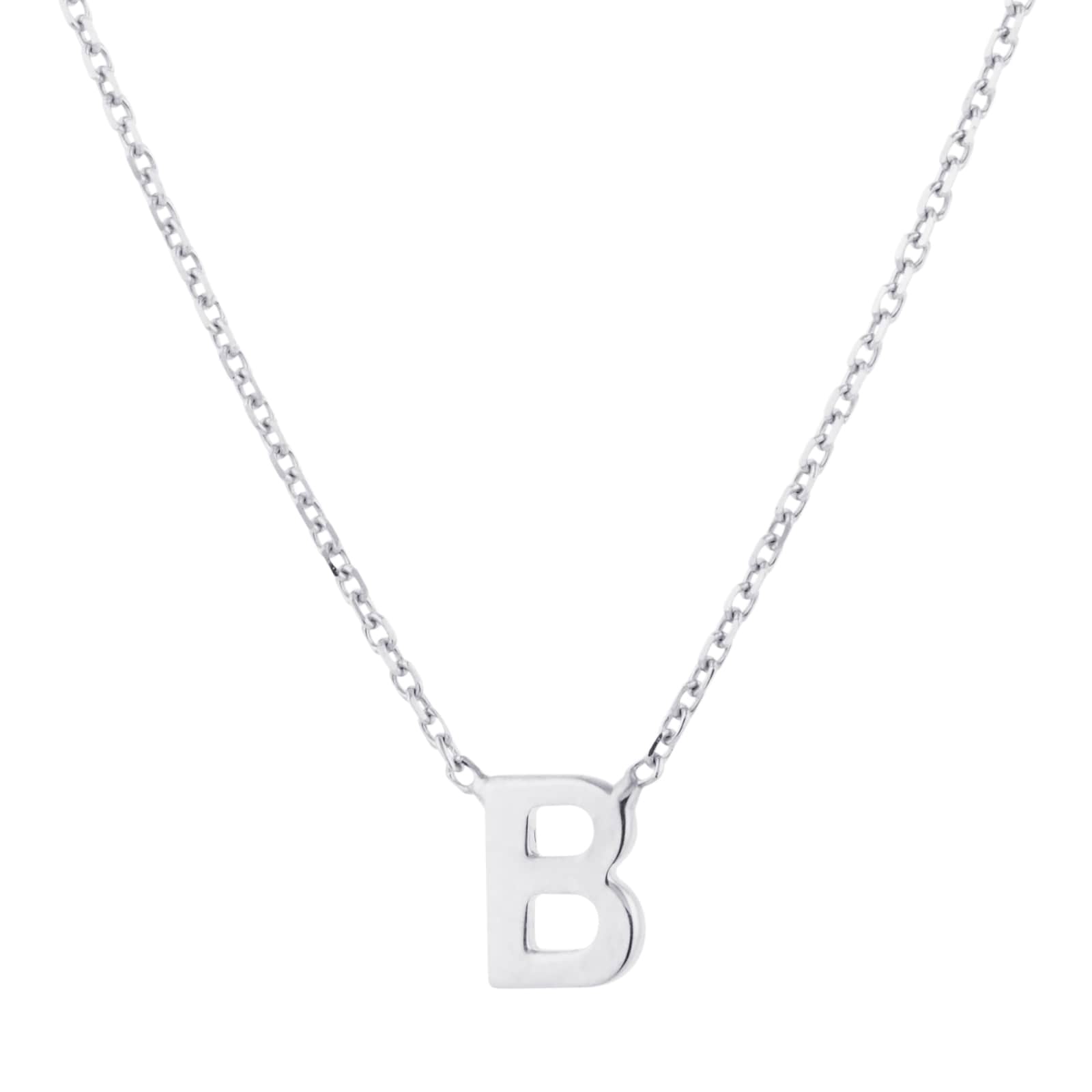 9ct White Gold Letter B Initial Pendant Necklace