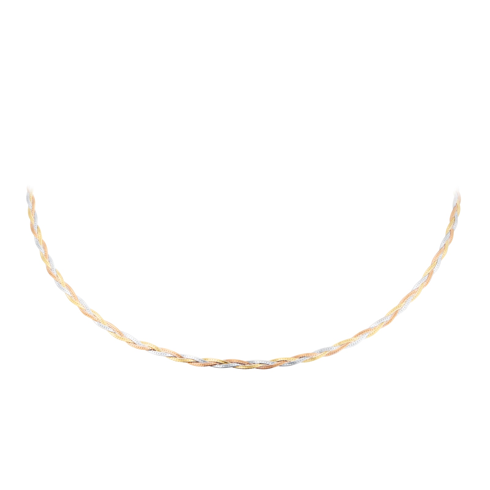 Goldsmiths 9ct Tri Colour Gold Plait Herringbone Chain Necklace