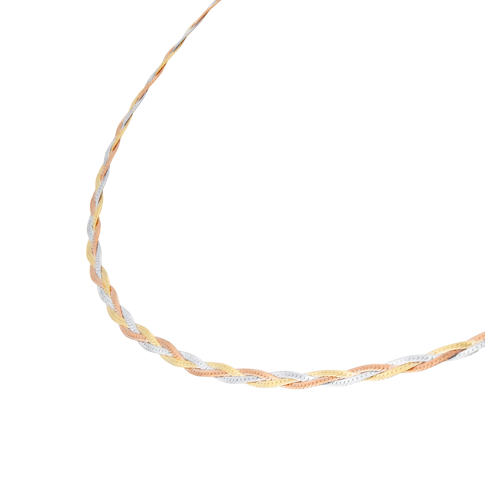 Goldsmiths 9ct Tri Colour Gold Plait Herringbone Chain Necklace