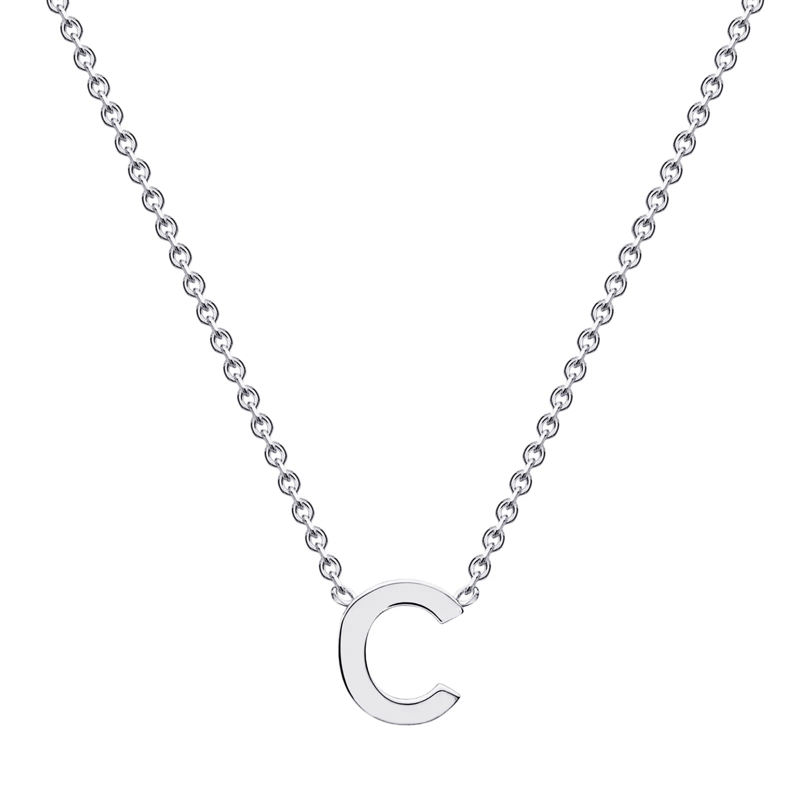 9ct White Gold Letter C Initial Pendant Necklace