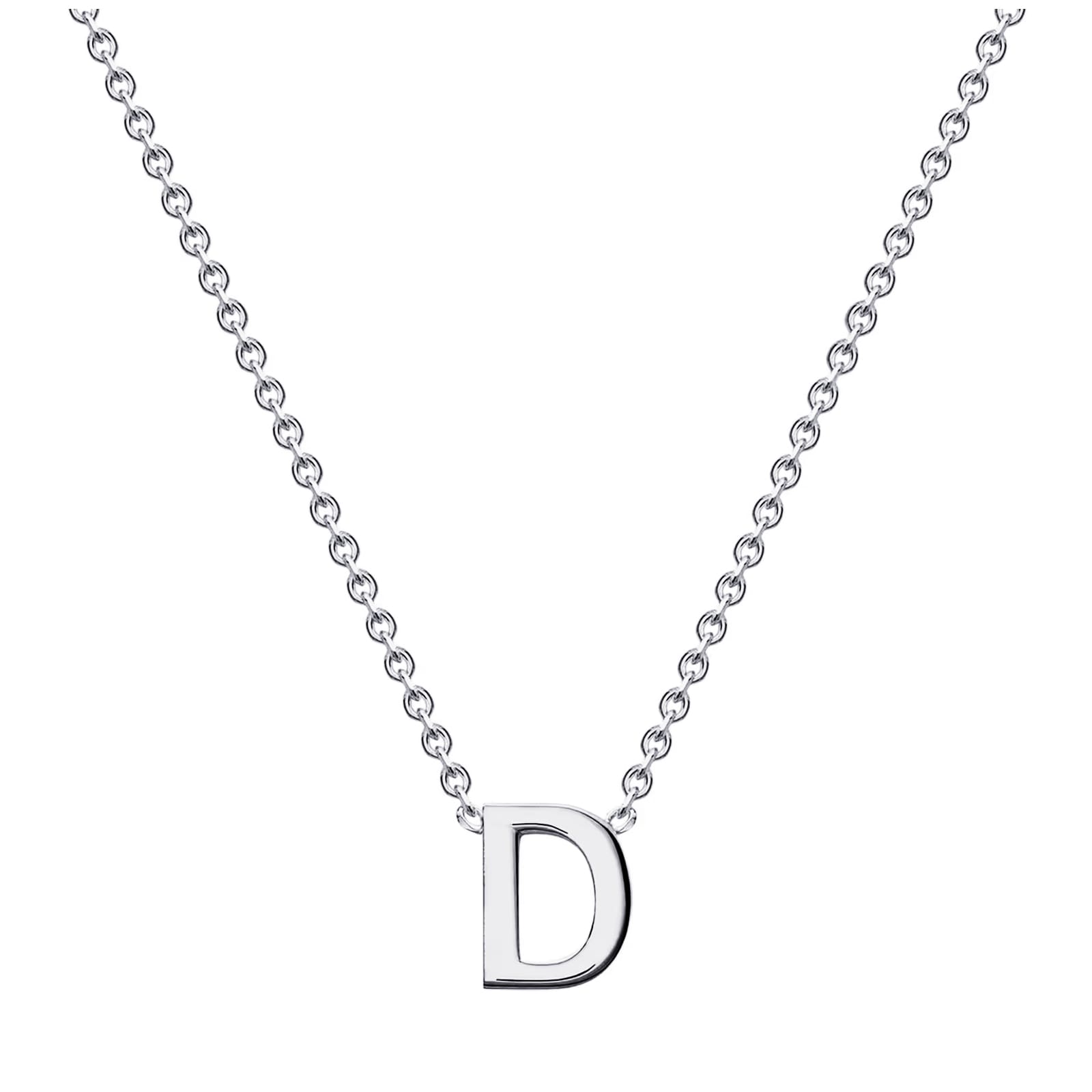 9ct White Gold Letter D Initial Pendant Necklace
