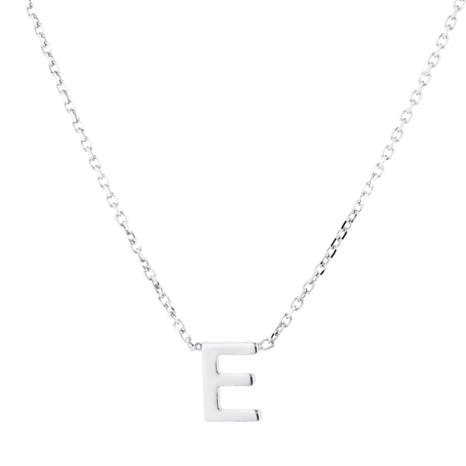 9ct White Gold Letter E Initial Pendant Necklace