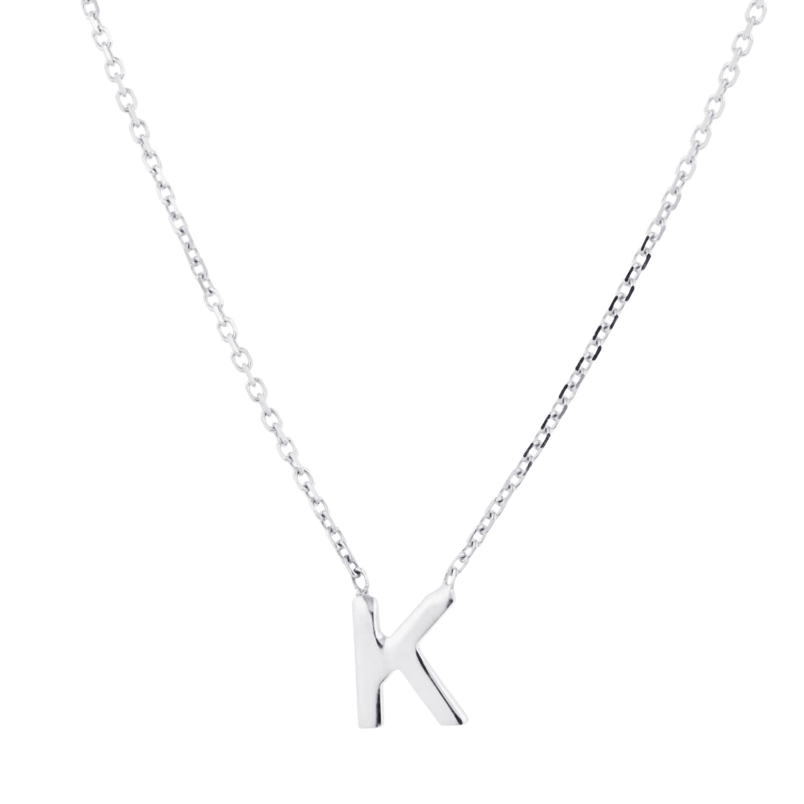 9ct White Gold Letter K Initial Pendant Necklace