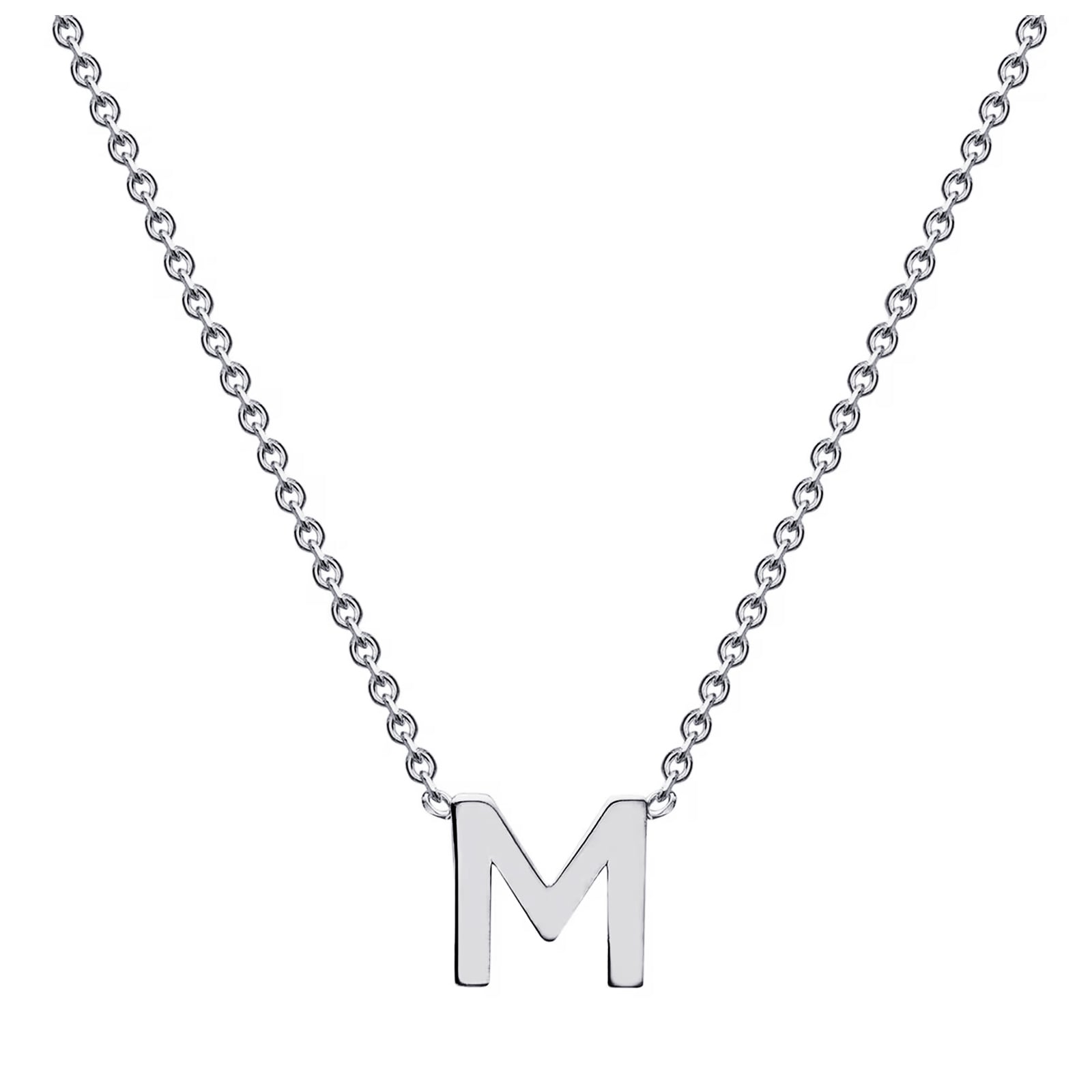 9ct White Gold Letter M Initial Pendant Necklace