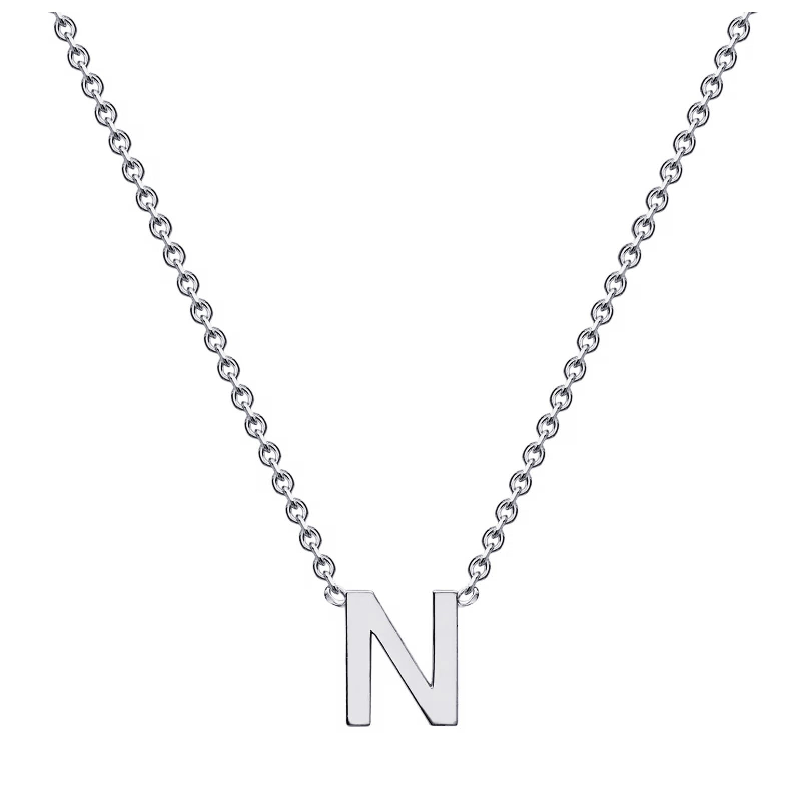 9ct White Gold Letter N Initial Pendant Necklace